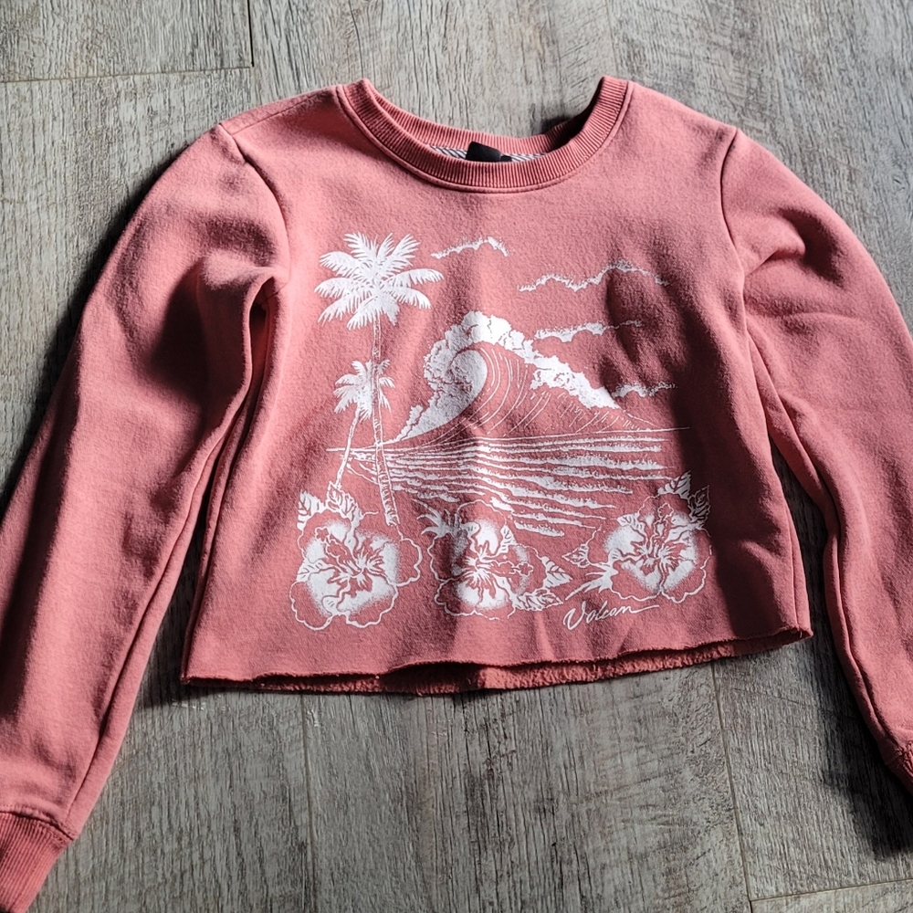 Volcom Pink Kids Sweatshirt with White Tropical Print